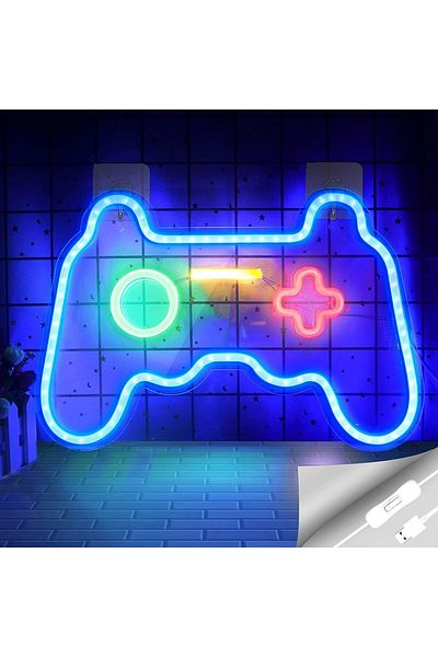 fulina Game Neon Sign Gamepad Shape, Boys Room Decorations for Bedroom, Gaming Neon Lights Room Decor