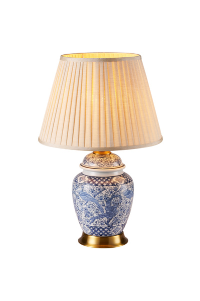 Apliqa Elea Bleu Blanc Desenli Seramik Oturma Odası Salon Abajur