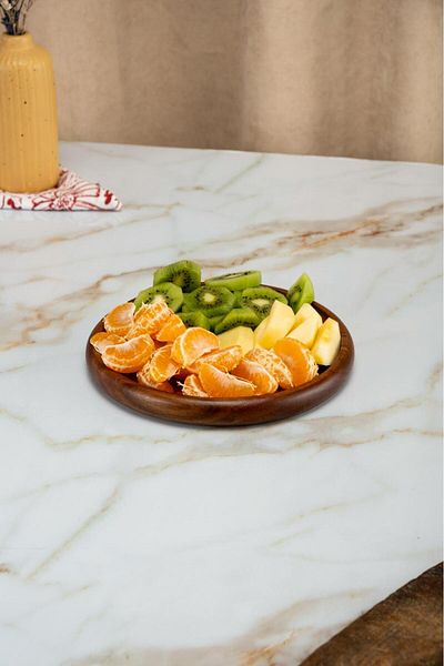 emir home shop Set of 3 Round Acacia and Plates - Presenter and Catering Special Service