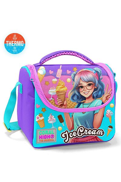 Coral High Kids Lilac Turquoise Ice Cream and Anime Patterned Thermo Lunchbox 11789