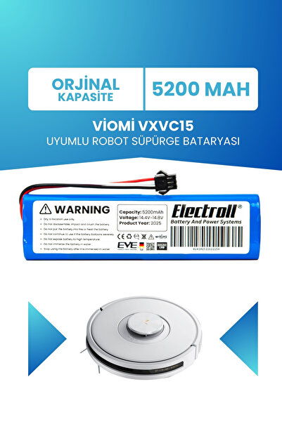 ELECTROLL Viomi Vxvc15 Uyumlu Batarya (ORJİNAL KAPASİTE) 5200mah Pil Robot Sü...