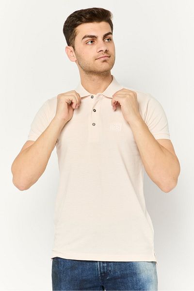 Cerruti 1881 Men Regular Fit Embroidered Logo Short Sleeve Polo Shirt, Light Pink