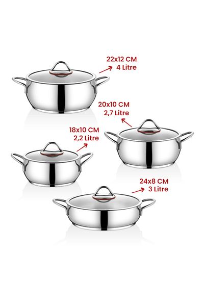 Kahramanlar Elite Prime Silver 8-Piece Steel Cookware Set 8000