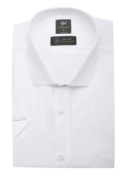 İgs Ανδρικό λευκό Slim Fit / Slim Fit Std πουκάμισο κοντό μανίκι