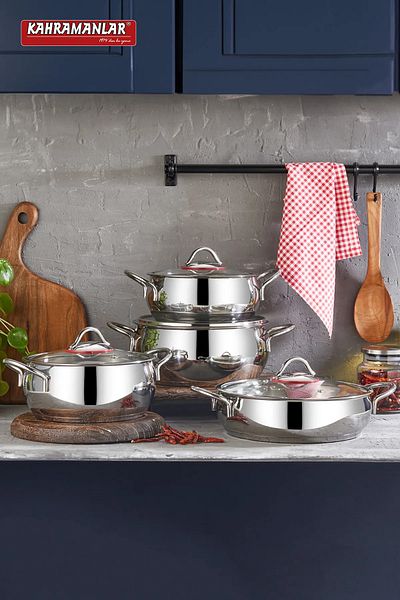 Kahramanlar Elite Prime Silver 8-Piece Steel Cookware Set 8000