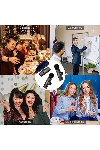AWH ميكروفون لاسلكي للهاتف (USB-C) - ميكروفون مزدوج للتسجيل والبث المباشر والتدوين المرئي (أسود).