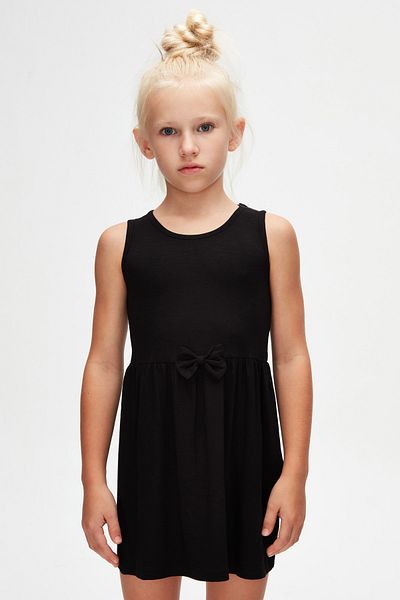 LOVETTI Black Girl's Flamed Viscose Strap Dress