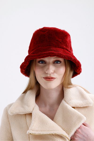 nord arc Burgundy Winter Women's Vegan Fur Plush Bucket Bucket Hat