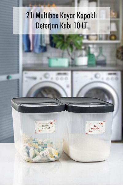 EWs 10 Lt Multibox - 2-Piece Storage Set with Sliding Lid, Food and Dust Tablet Detergent Box