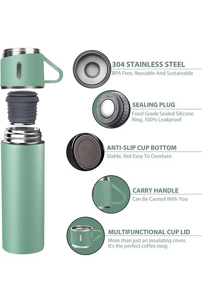 AWH Insulated Water Bottle, Vacuum Flask with Leakproof Lid & Handle, Keeps Drinks Hot/Cold 12H