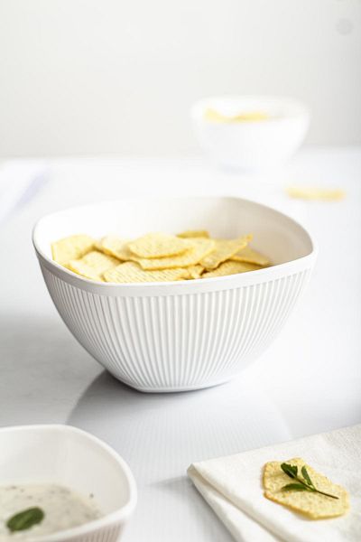 EWs 1.5 Lt Acrylic Baroque White Medium Size Square - Fruit, Salad and Mixing Bowl