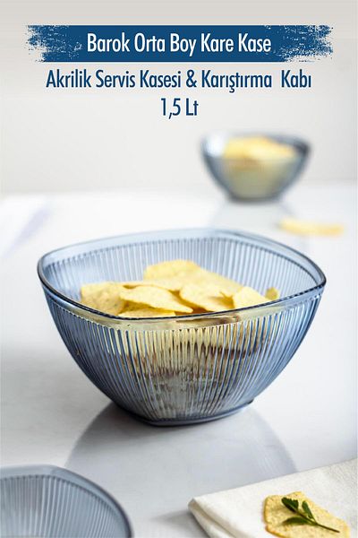 EWs Acrylic Dark Blue Medium Size Square Fruit & Salad Bowl & Mixing Bowl / 1.5 Lt (NOT GLASS)