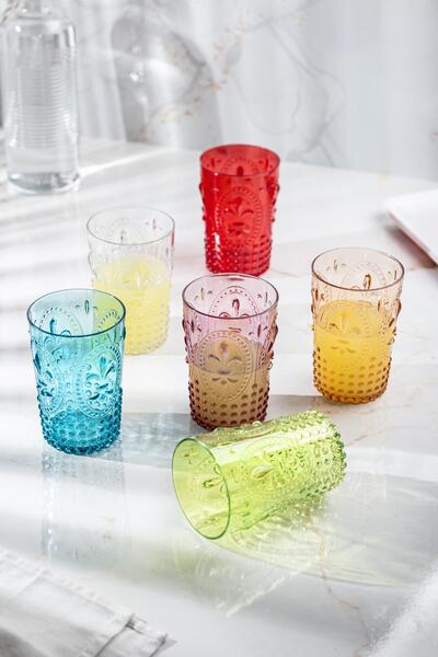 EWs Akrilik Renkli 6'lı Kısa Bardak & Su Meşrubat Kahve Yanı Bardağı 400 ml ( Cam Değildir )