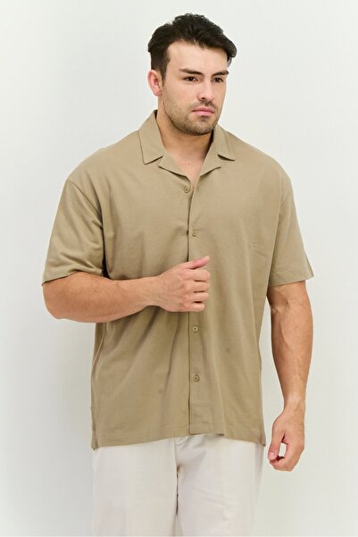 Jack & Jones Men Regular Fit Solid Short Sleeves Casual Shirt, Silver Sage