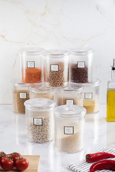 EWs 9-Piece Baroque Round Large Jar Set - Storage and Food Container (9*2000 ML)