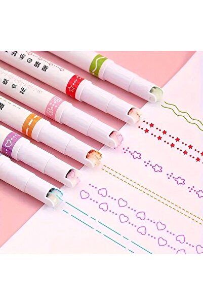 Sanathobi Desenli Kalemler, Kenar Süsü,kalp,çiçek Desenli Kalem,anaokulu Kalem,çocuk Etkinlik Hediye 6'lı Set