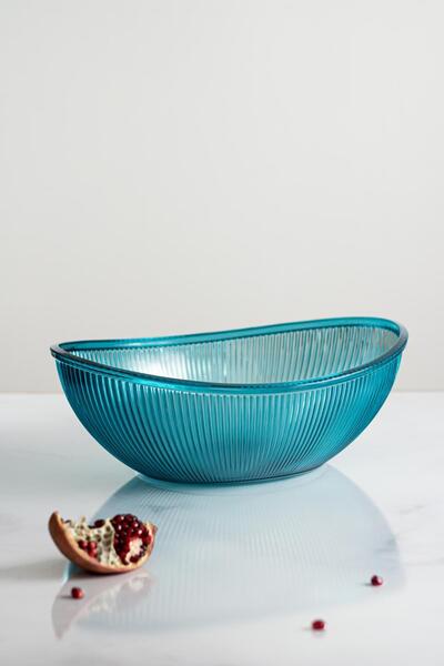 EWs Akrilik Barok Aquamarin Büyük Oval Meyve & Salata Kasesi & Karıştırma Kabı / 3,3 Lt  (CAM DEĞİLDİR)