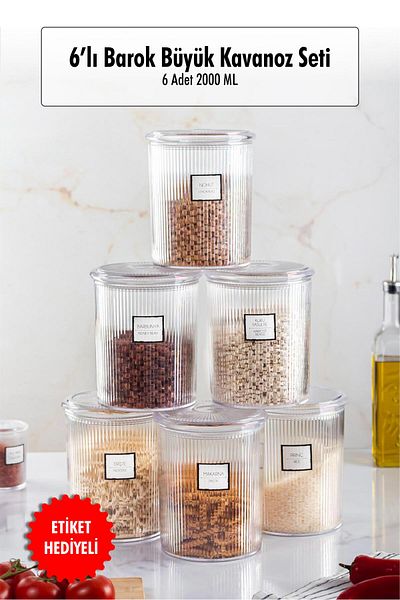 EWs 6-Piece Baroque Round Large Jar Set - For Storage and Food Container (6*2000 ML)