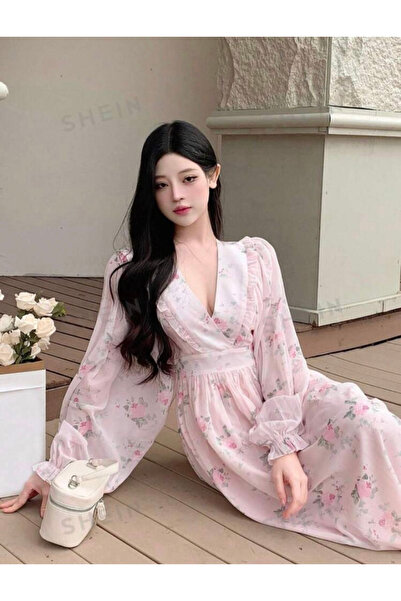 La Saade Y2k Coquette Çiçekli Uzun Prenses Elbise