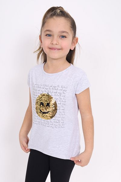 Toontoy Smiling Face Sequin Girl's Embroidery T-shirt