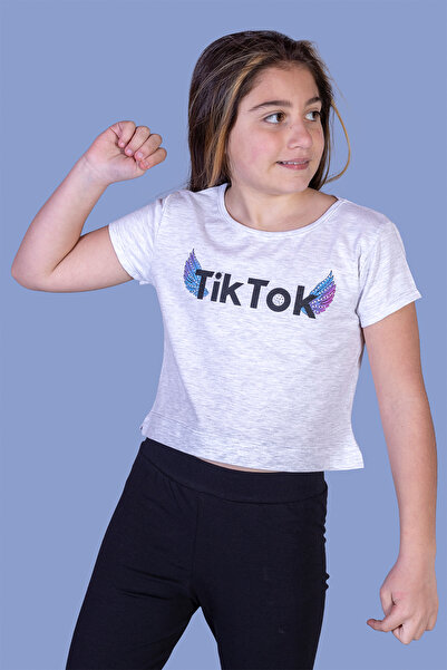 Toontoy Tricou TikTok cu imprimeu pentru fete, față și spate