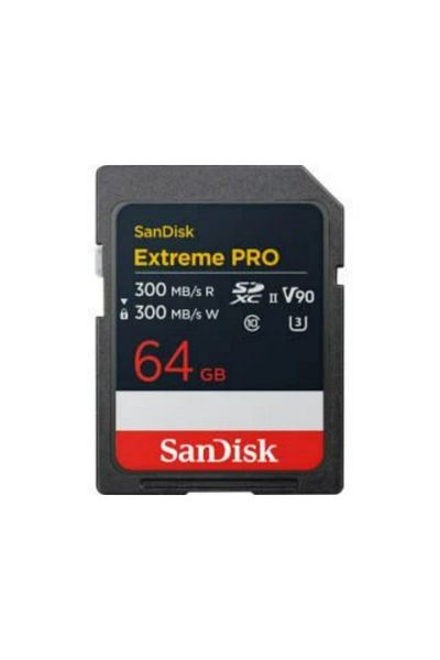 SanDisk بطاقة ذاكرة Extreme Pro 64 جيجابايت 300/300 ميجابايت/ثانية Sdxc V90 Uhs-ii U3 8k/4k Uhd Sdsdxdm-064g-gn4in