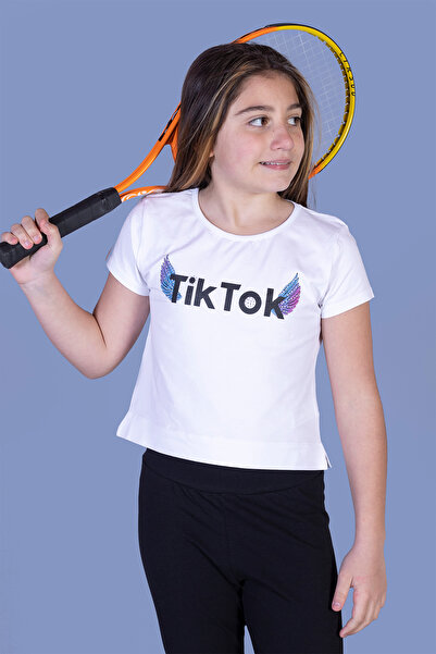 Toontoy Детска тениска с принт отпред и отзад TikTok за момичета