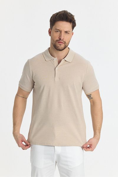 Frappoli Ανδρικό μπλουζάκι μπεζ Slim Fit Polo Collar - 100% βαμβάκι, αντισυρρικνυόμενη λύκρα, ιταλικός γιακάς