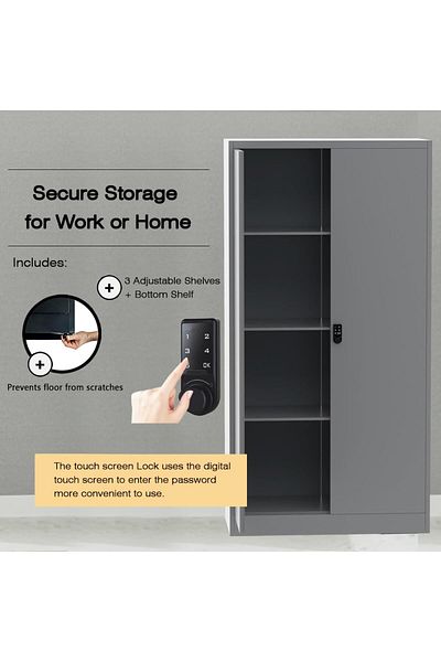 Mahmayi Modern OMSC Digital Cupboard with Touch Screen Lock with 3 Adjustable Shelves-Grey
