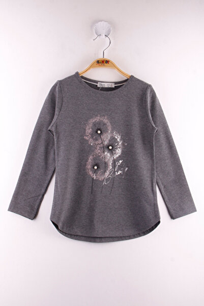 Toontoy Μπλουζάκι για κορίτσια με λεπτομέρεια με πέρλες λουλούδια Β με τύπωμα