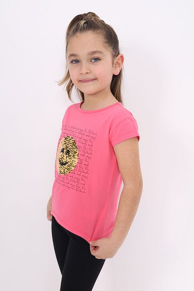 Toontoy Smiling Face Sequin Girl's Embroidery T-shirt