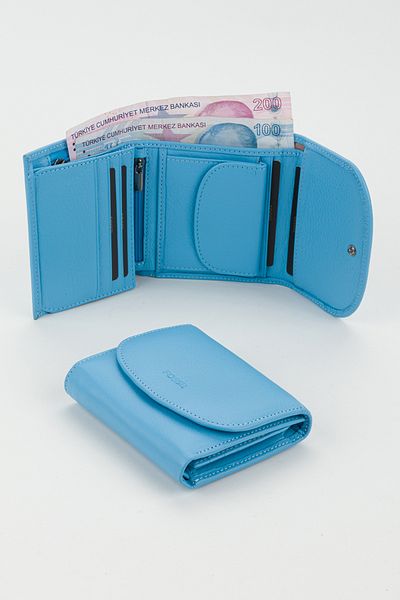 Fossil Boxed Genuine Leather Sky Blue Small Size Multi-Compartment Women's Hand Portfolio Card Holder Wallet