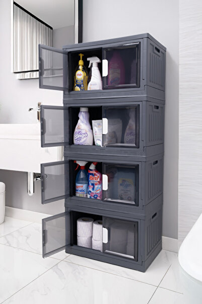 Trend Maison 4'lü Portatif Çok Amaçlı Tekerlekli Modüler Katlanabilir Dolap Banyo Mutfak Organizer Saklama Kutusu