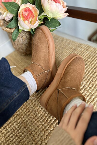 Comely shoes Mini taba Süet İçi Kürklü Kalın Taban kadın bot