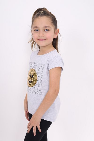 Toontoy Smiling Face Sequin Girl's Embroidery T-shirt