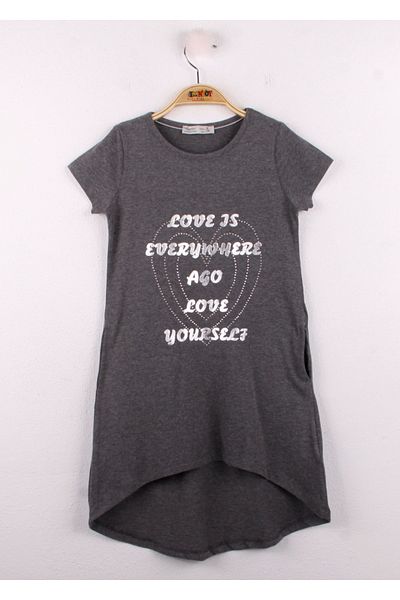 Toontoy Girl's Shiny Text Printed Dress