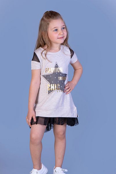 Toontoy Girl's Mesh Sleeve and Skirt Detailed Dress