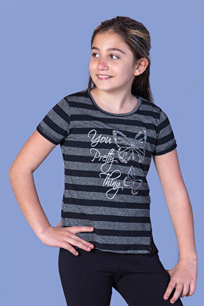 Toontoy Μπλουζάκι για κορίτσια με ρίγες πεταλούδα με τύπωμα