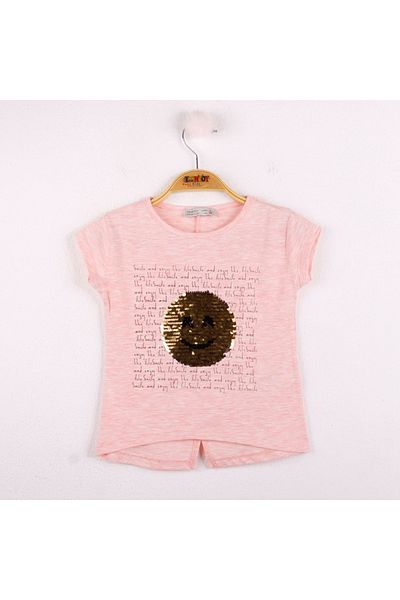 Toontoy Smiling Face Sequin Girl's Embroidery T-shirt