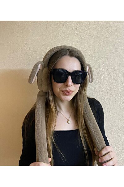 bilben Unisex Kahverengi Hareketli Oynar Kulaklı Kışlık Peluş Tavşan Kulaklık - Yeni Yıl Hediyesi