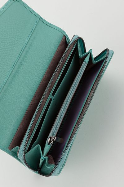 Fossil Boxed Genuine Leather Water Green Large Size Women's Hand Portfolio Card Holder Wallet