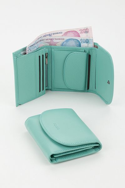 Fossil Boxed Genuine Leather Water Green Small Size Multi-Compartment Women's Hand Portfolio Card Holder Wallet
