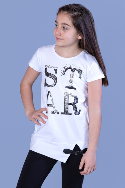 Toontoy Tricou cu centură Star B cu imprimeu pentru fetiță