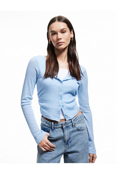 Koton Viscose Blended Buttoned Crew Neck Long Sleeve Knitwear Cardigan