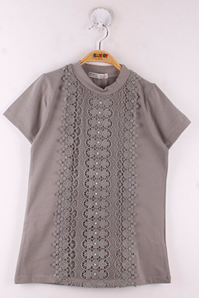 Toontoy Tricou școlar cu dantelă brodată cu perle pentru fete