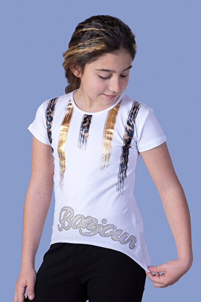 Toontoy Μπλουζάκι για κορίτσια με φύλλα με τύπωμα με πέτρα κεντημένο