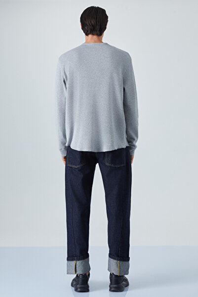 GRIMELANGE Patrıck Men's Knitwear Waffle Special Textured Thick Premium Fabric Button Detailed Grimelange T-Shirt