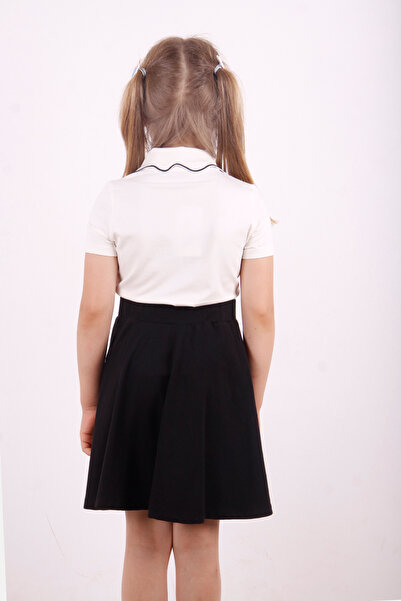 Toontoy Cat Embroidered Girl's T-Shirt - Zippered Collar