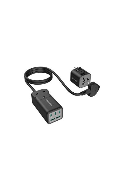 RavPower RP-PC1062 75W Power Strip 5 Ports with AC Power UK Socket + Travel Charger Combo Black