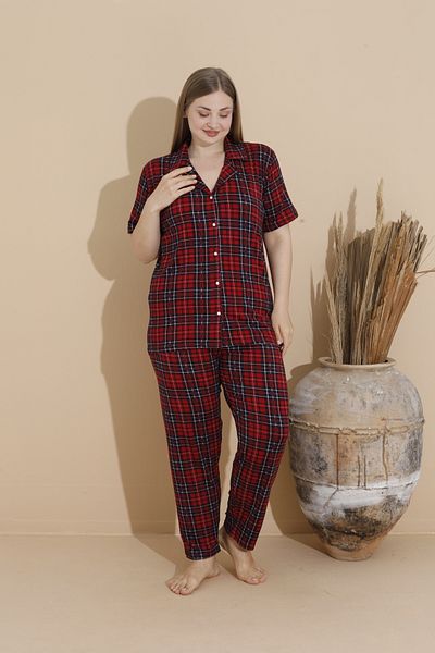 CALİA Women's Battal Milan Fabric Short Sleeve Shirt Collar Plus Size Pajamas Set